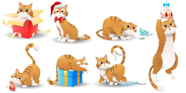 Cartoon christmas cat set — Stock Vector