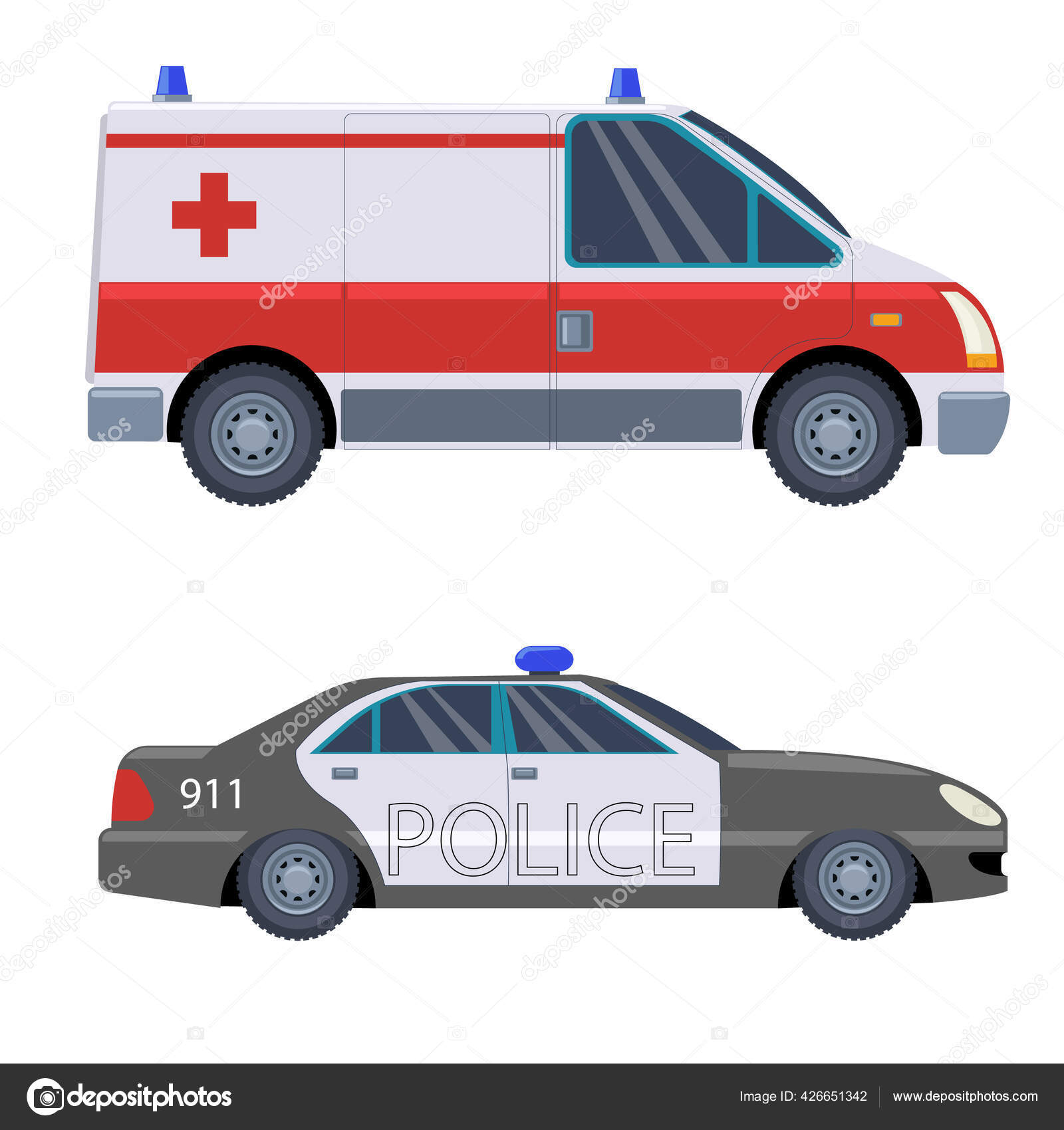 Cartoon rescue vehicles ambulance and police car Stock Vector Image by  ©Mandarinka1970 #426651342