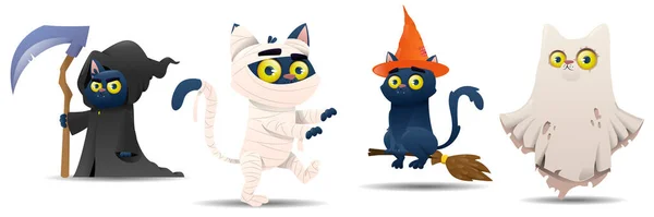 Collectie van Halloween katten — Stockvector