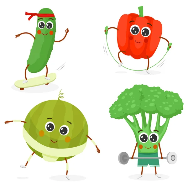Cartoni animati fitness verdure personaggi — Vettoriale Stock