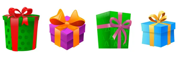 Vier Geschenkboxen mit Schleife zu Weihnachten — Stockvektor