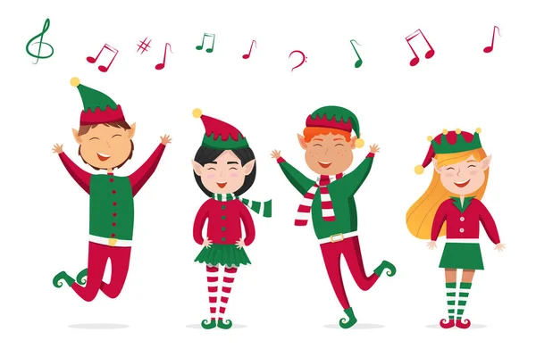Bambini che cantano canti natalizi — Vettoriale Stock