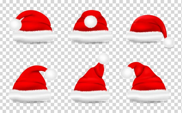 Collection of red 3d realistic santa hat — Stock Vector