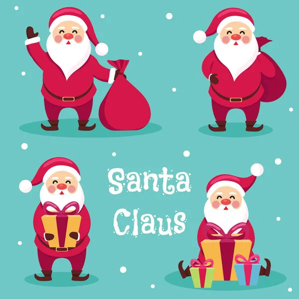 Colección de Navidad Santa Claus con regalos — Vector de stock