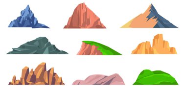 Dağlar düz simge koleksiyonunu sallar