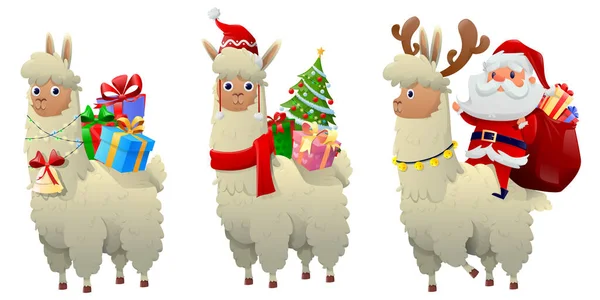 Conjunto de lama de Natal dos desenhos animados —  Vetores de Stock