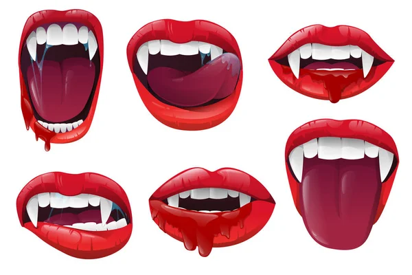 Realistic vampire mouth with bloody saliva — Stock Vector