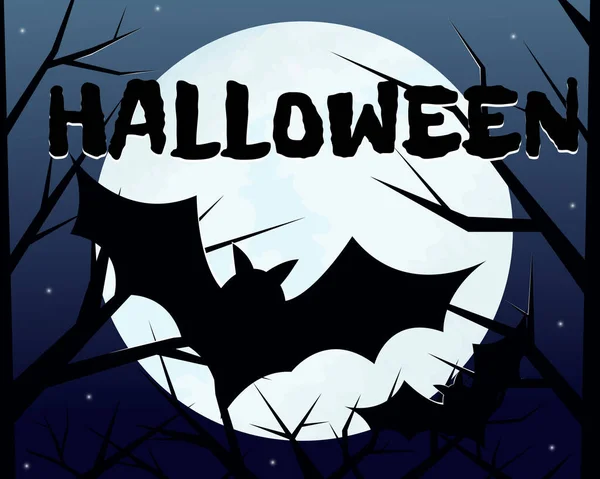 Halloween morcego no fundo da lua — Vetor de Stock