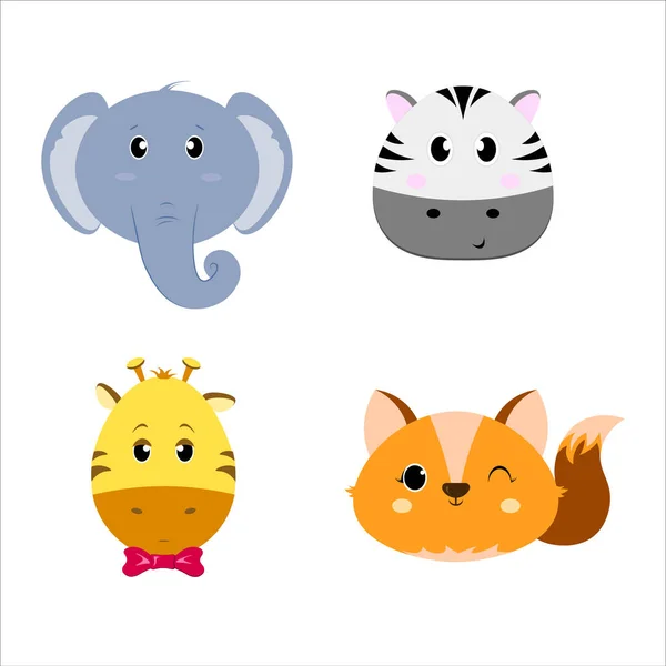 Set of four animals heads — Stock Vector