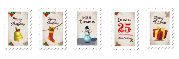 Sellos postales sobre el tema Año Nuevo y elementos decorativos — Archivo Imágenes Vectoriales