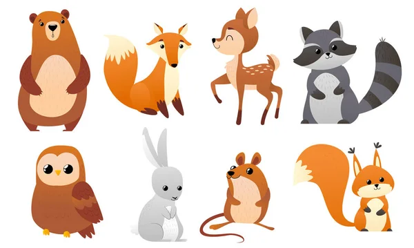 Animales del bosque divertidos — Vector de stock