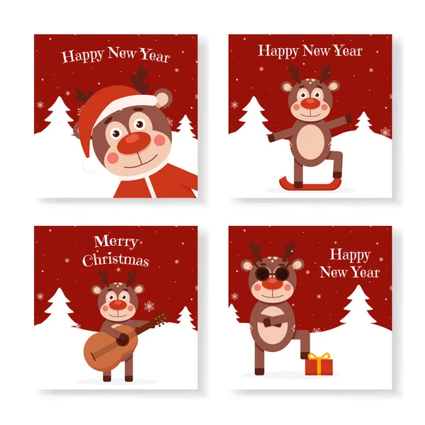 Veado de Natal em cartões de saudação — Vetor de Stock