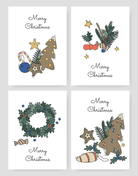 Conjunto de tarjetas de Navidad de moda — Vector de stock