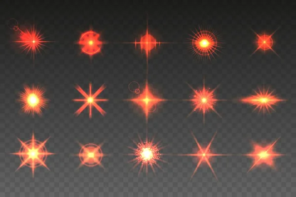 Set Red Flashes Light Isolated Transparent Background Solar Flare Rays — Stock Photo, Image