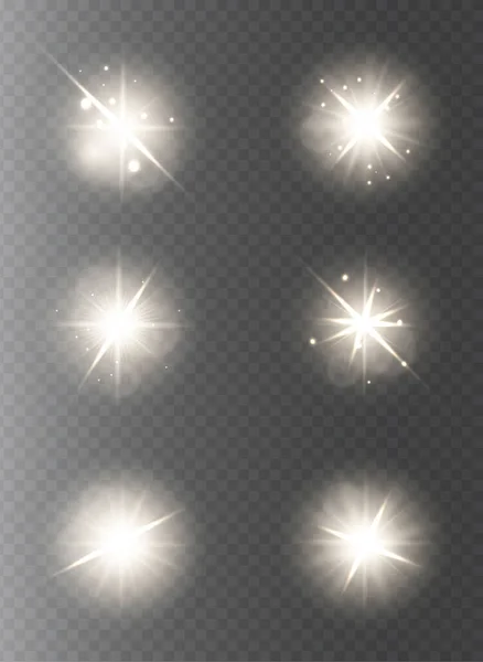 Conjunto Brilho Luzes Estrelas Brilhantes Flashes Dourados Isolados Fundo Transparente — Fotografia de Stock