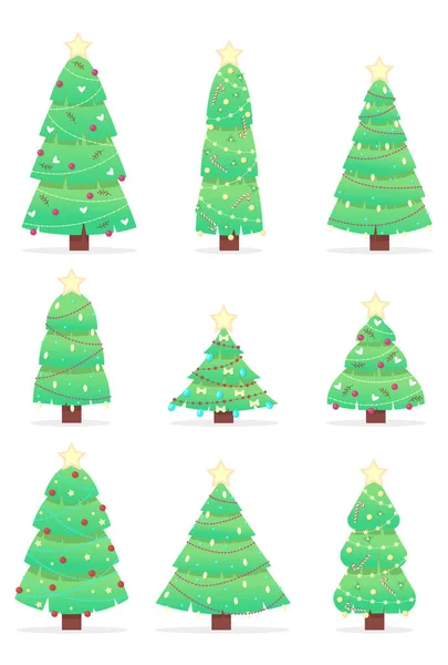 Dessin Animé Sapins Noël Guirlandes Collection Arbres Noël Peut Être — Photo