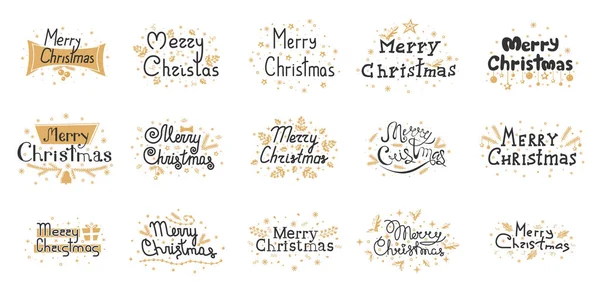 圣诞节和新年的标志被白色背景隔开了 设计横幅 贺卡的文字 黑色的金字 矢量说明 — 图库照片
