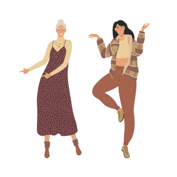 Две Подруги Девушки Веселятся Танцуют Поют Песни Иллюстрация Показана Белом — стоковое фото