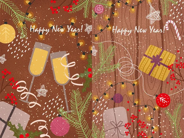Postcard Merry Christmas 2021 Bright Illustrations New Year 2021 Glasses — Stock Photo, Image