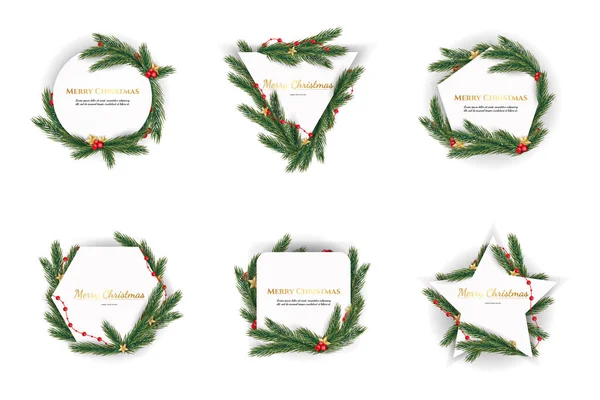Set Christmas Frames Different Shapes White Background Christmas Tree Geometric — Stock Photo, Image
