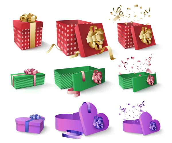 Set Gift Boxes Isolated White Background Red Green Purple Boxes — Stock Photo, Image