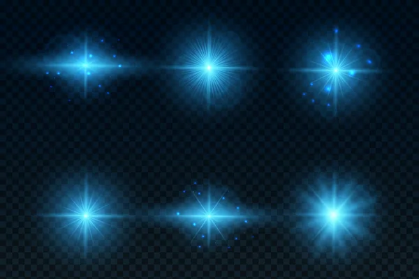 Glowing blue stars on a transparent background. Christmas and New Year light effect with magic particles. Effects for the New Year. Vector illustration