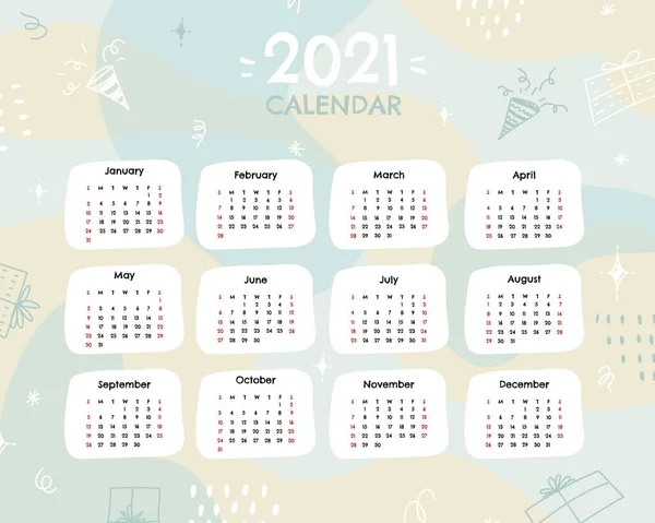 Hassas Bir Renk Paletiyle 2021 Yılının Planlayıcısı Takvim 2021 Modern — Stok fotoğraf