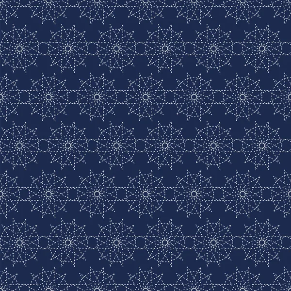 Japanese seamless sashiko. Decorative wallpapers harmoniously combine two styles of retro and modern in blue. Vector illustration