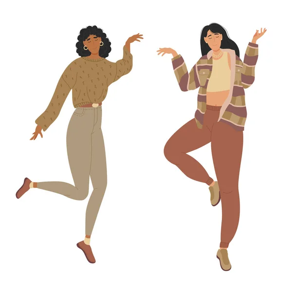 Две Подруги Девушки Веселятся Танцуют Поют Песни Иллюстрация Показана Белом — стоковое фото