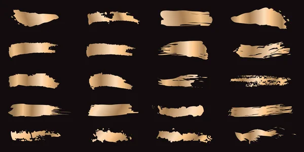 Conjunto Traços Tinta Dourada Isolados Fundo Preto Coleção Grunge Textura — Fotografia de Stock