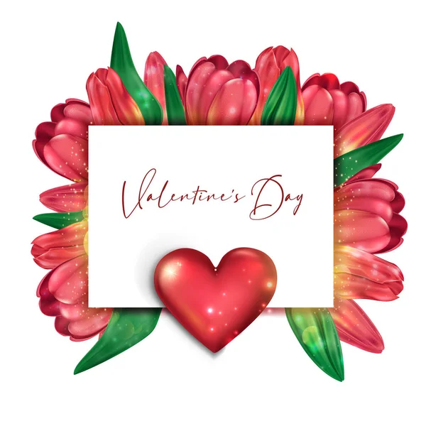 Яркая Карта Нежных Тюльпанов День Святого Валентина Тюльпаны Сердце Праздники — стоковое фото