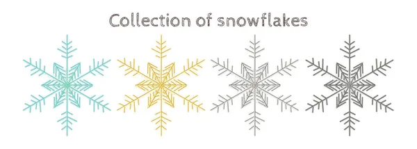 Набір Металевих Сніжинок Ізольовані Сніжинки Срібних Золотих Синіх Кольорів Білому — стокове фото