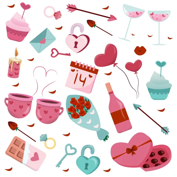 Набір Елементів Дня Валентинок Гарненькі Рожеві Елементи Ізольовані Білому Дизайн — стокове фото