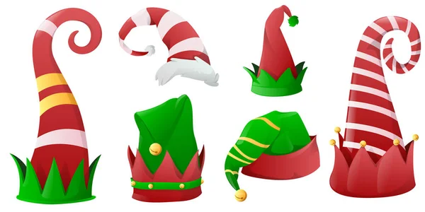 Verzameling Van Kerstmutsen Voor Elfen Santa Claus Helpers Kerstvakantie Hoed — Stockfoto
