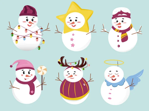 Stel Cartoon Kerst Sneeuwpoppen Collectie Van Met Hand Getrokken Sneeuwman — Stockfoto
