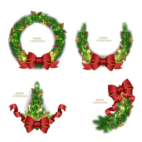 Realistic Collection Christmas Wreaths Christmas Wreathes Made Naturalistic Pine Branches — Stock Photo, Image