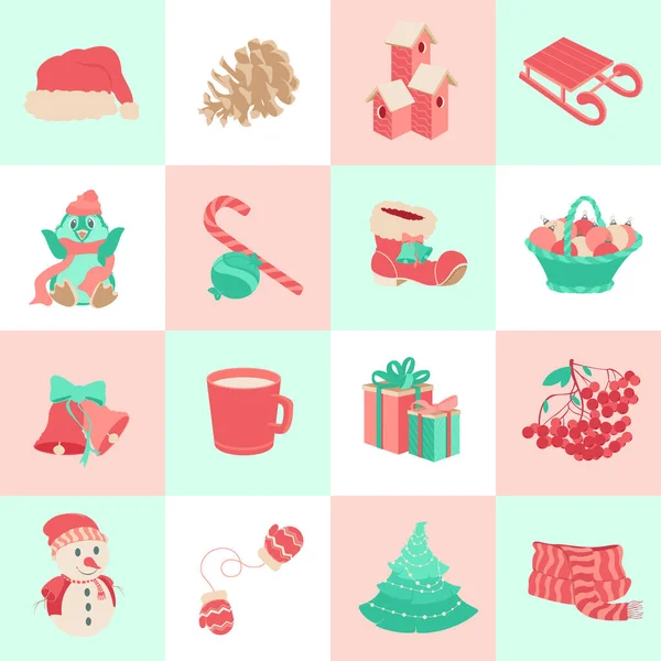Conjunto Iconos Invierno Iconos Navidad Celebración Navideña Dibujos Animados Objetos —  Fotos de Stock