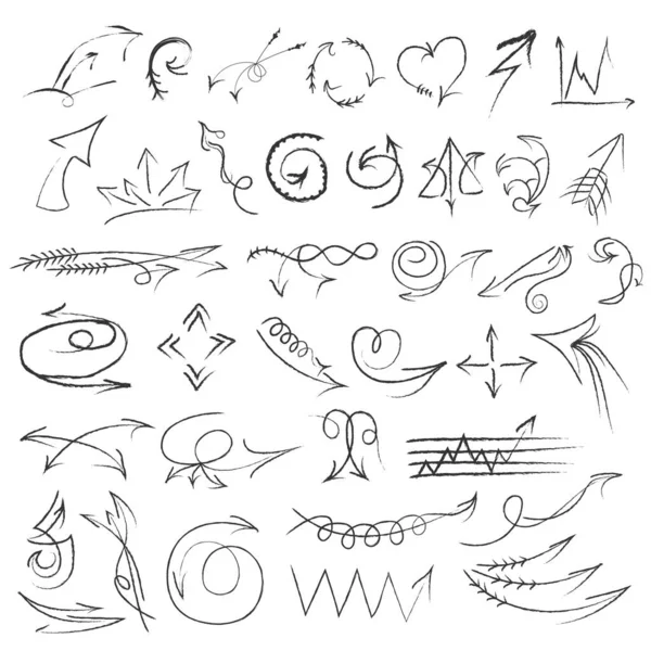 Flèches Dessinées Main Grand Ensemble Doodle Sketch Style Collection Pointeurs — Photo