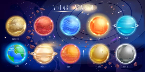 Conjunto Cores Planetas Fundo Espacial Planetas Sistema Solar Vênus Mercúrio — Fotografia de Stock