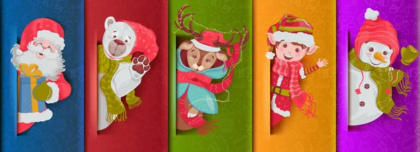 Colección Navidad Iconos Temáticos Santa Muñeco Nieve Ciervo Oso Elfo — Foto de Stock