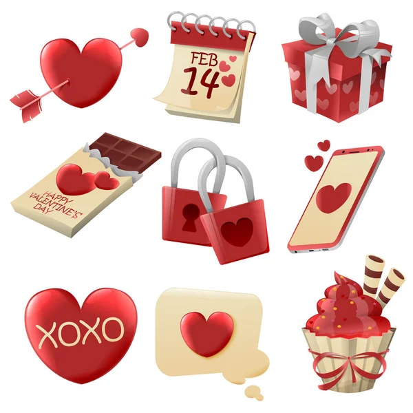 Valentine Στοιχεία Σχεδιασμού Καραμέλα Τριαντάφυλλο Κύπελλο Κλειδί Κλειδαριά Δώρο Καρδιές — Φωτογραφία Αρχείου