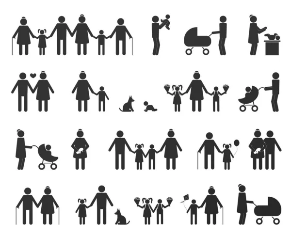 Collection of family signs or logos isolated on white background. Includes Icons Such As Motherhood, Fatherhood, Grandparents, Relatives, Children, Newborn