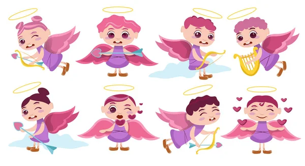 Pack Carácter Cupido Ilustrado Personajes Ángeles Cupidos Volando Sentado Las Imagen De Stock