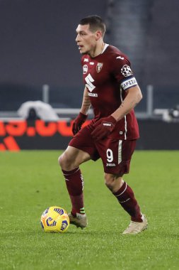 TURIN, İtalya - 05 Aralık 2020 İtalyan Serie A Futbol Şampiyonası. Juventus Torino 'ya karşı 2-1. Andrea Belotti, Torino.