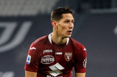 TURIN, İtalya - 05 Aralık 2020 İtalyan Serie A Futbol Şampiyonası. Juventus Torino 'ya karşı 2-1. Sasa Lukiç ve Torino.