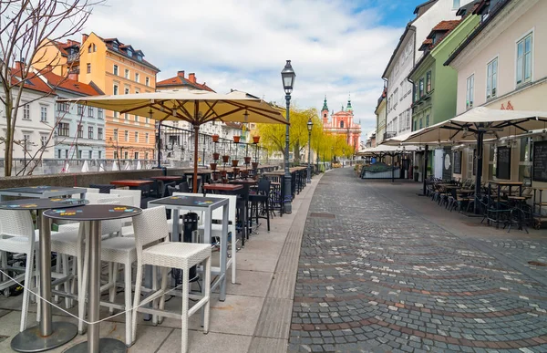 Pazar Sabahı Ljubljana Nın Eski Şehir Merkezinde Coronavirus Karantinası Ljubljana — Stok fotoğraf