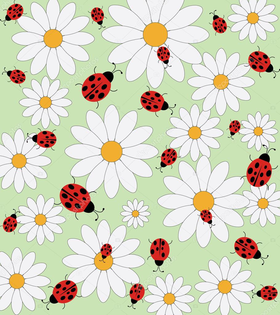 Ladybird and daisies vector pattern