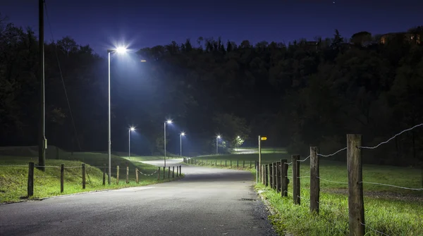 Gece yol eğrileri ve sokak lambası