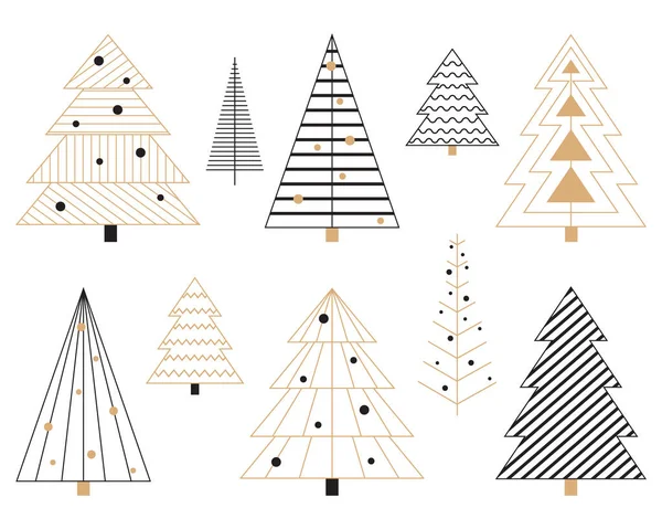 Ensemble d'arbres de Noël géométriques noir et or. — Image vectorielle