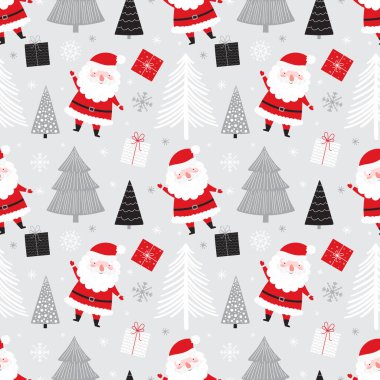 Noel Baba hediyeleri ve Noel ağaçlarıyla kusursuz bir desen..